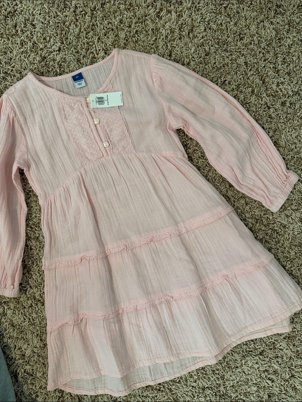 Old Navy Light Pink Tiered Long-Sleeve Dress